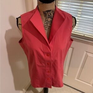 Jones NY Sleeveless pink Button-Up Women's sleeveless cotton Top -no iron sz 12